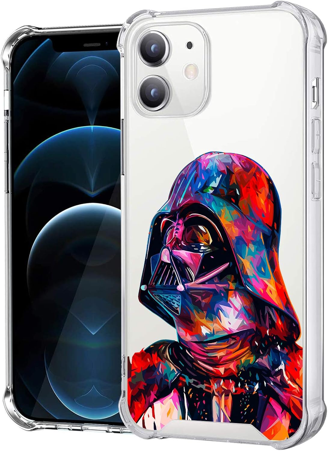 Compatible with iPhone 12 iPhone 12 Pro Clear Case, Shockproof Slim Fit TPU Cover Protective Phone Case for iPhone 12/12 Pro 6.1 inch (Star-Darth-Vader-Wars)