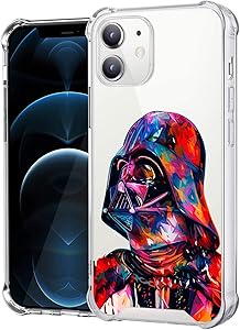 Compatible with iPhone 12 iPhone 12 Pro Clear Case, Shockproof Slim Fit TPU Cover Protective Phone Case for iPhone 12/12 Pro 6.1 inch (Star-Darth-Vader-Wars)