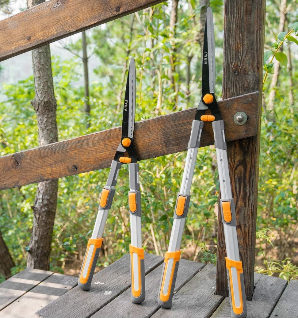 AIRAJ Hedge Shears with Serrated SK-5 Steel Blade and Strong Aluminum Handles, Manual Hedge Clippers & Garden Hand Pruner for Trimming Borders, Topiaries Boxwood, and Decorative Grasses : Garden & Outdoor