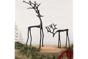 ORIENTAL CHERRY Christmas Decorations - Set of 2 Black Reindeer Statues - Modern Aluminum Alloy Xmas Figurines - Elegant Indoor Holiday Decor - Table Centerpieces - Ideal for Mantel Living Room Bedroom Office