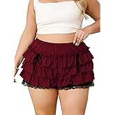 Verdusa Women's Plus Size Bloomers Gothic Bloomer Shorts Bow Front Lace Trim Ruffle Shorts