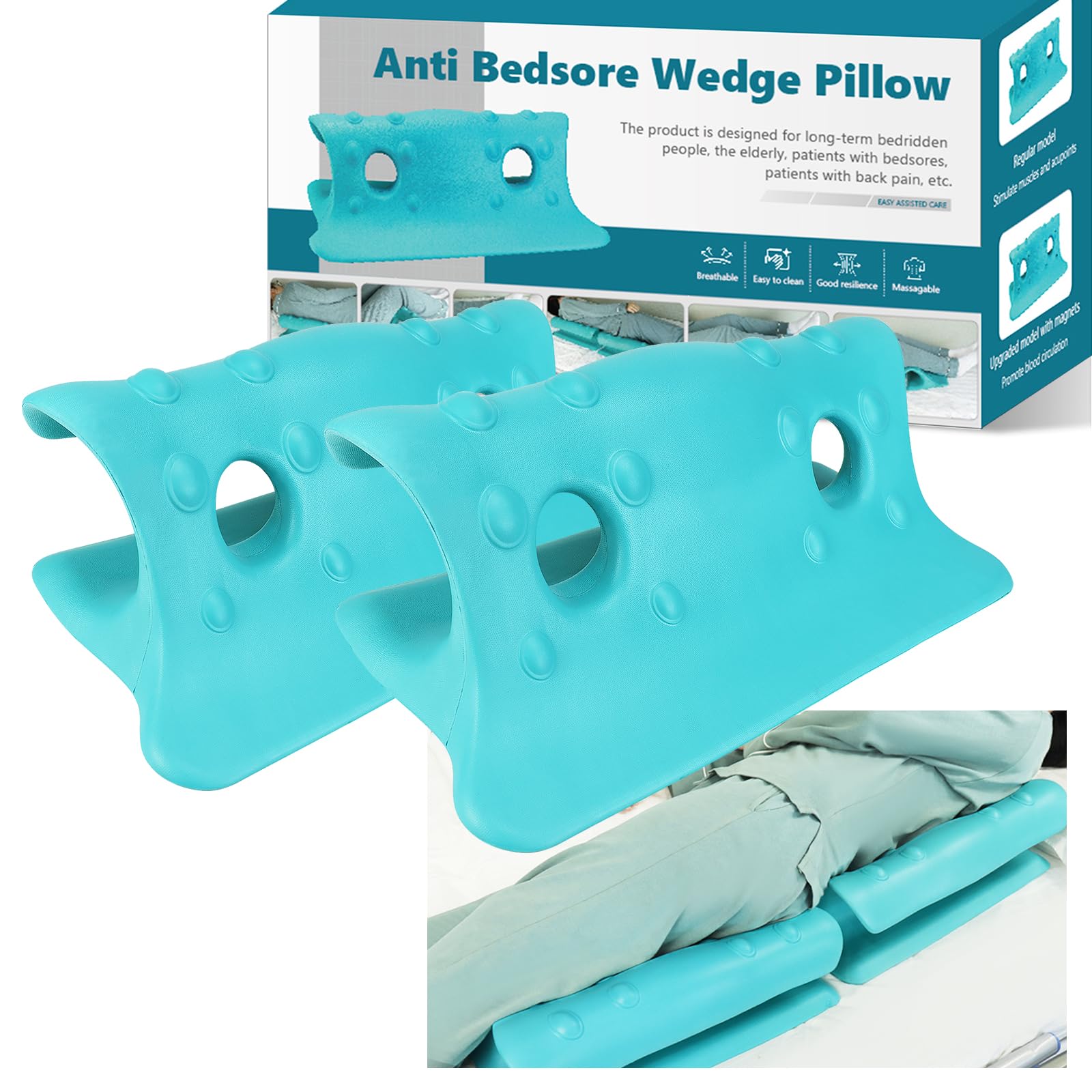 Photo 1 of YHK Position Wedge Pillow for Bedsore Pressure Relief, Side Lying, Body and Foot Support Pillow, Muscle Relax Back Pain Relief Pillow, Bedsore Prevention Cushion, Non-Slip Easy to Wash (Pack of 2)