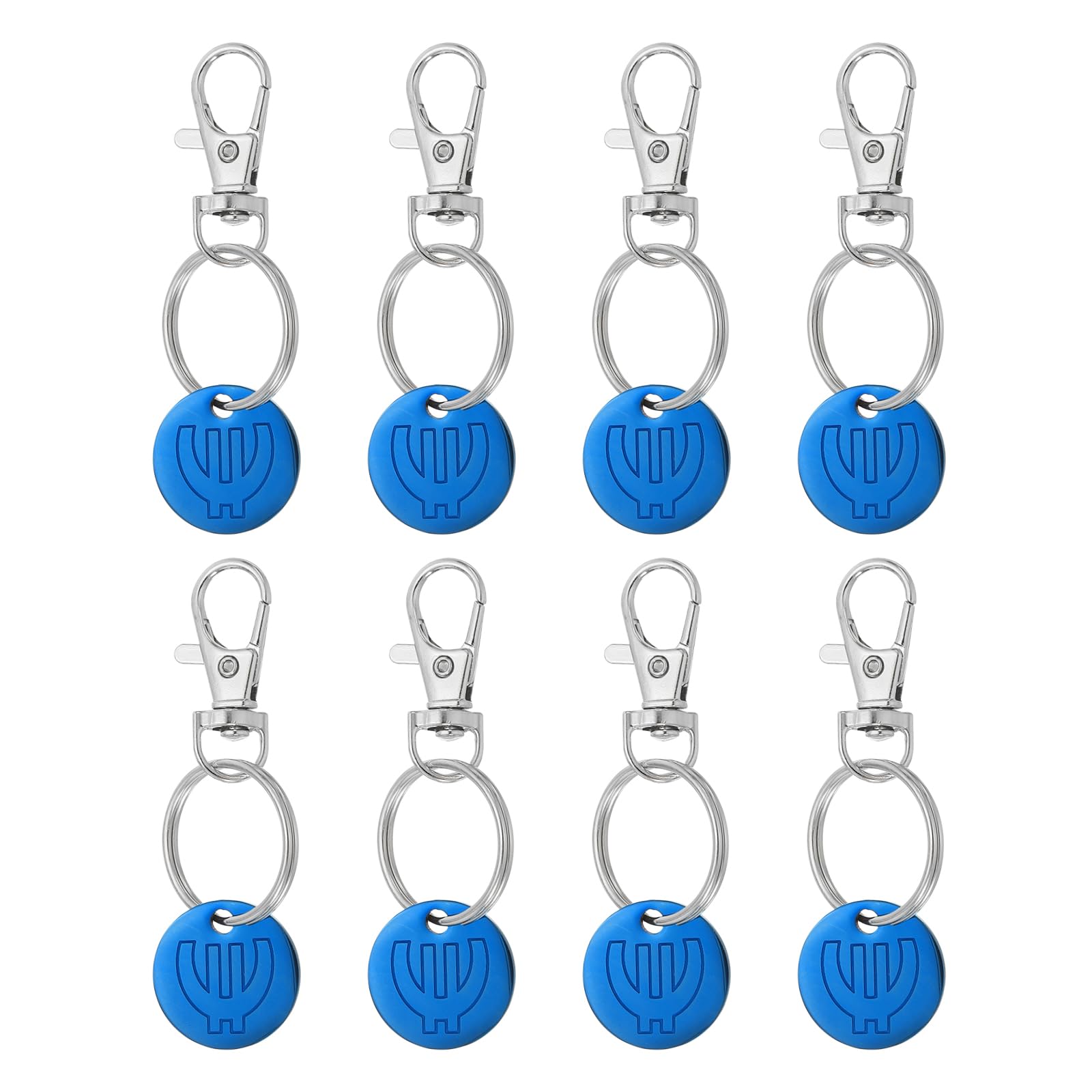 PATIKIL Shopping Trolley Token Key Ring, 8 Pack Stainless Steel Grocery Cart Remover Coin Keychains Unlock Release Key for Meters, Change, Blue
