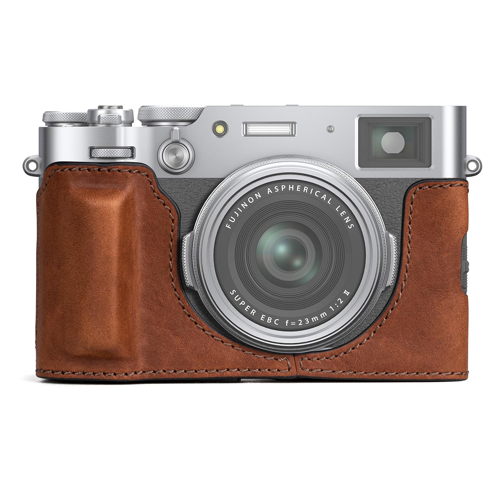 MUZIRI KINOKOO Fuji X100VI Case, Genuine Leather Protective Half Case Compatible for Fujifilm X100VI Camera - with Opening Bottom and Hand Grip Design - Brown