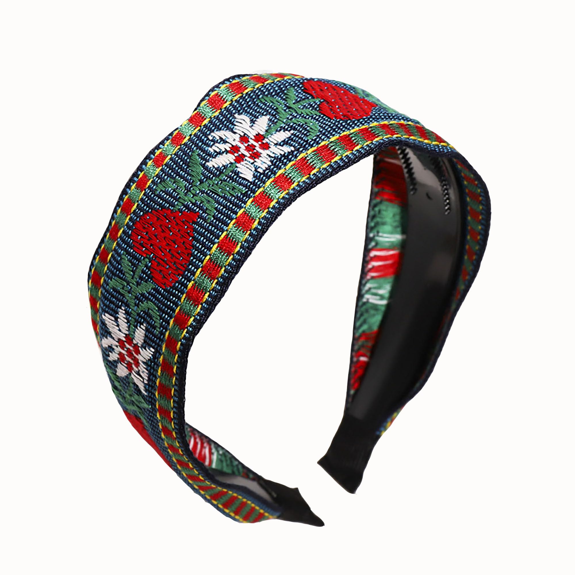 Photo 1 of XXFBJNMD Multi Pattern Flower Embroidery Headbands Boho Handmade Embroidery Wide Vintage Ethnic Style Hairbands for Women Outdoor Hair Accessories(Navy Blue)