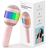 Wireless Karaoke Machine Portable Bluetooth Microphone with LED Light | Best Chritmas Birthday Festival Party Gift for Adults 3 4 5 6 7 8 9 10 11 12+ Year Old Girls Boys Kids (Pink)