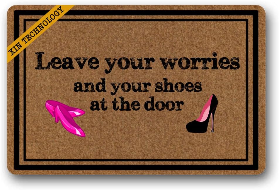 Artsbaba Doormats Leave Your Worries And Your Shoes At The Door Rubber Non-Slip Doormat Entrance Rug Floor Mat Durable Home Indoor Mats 23.6"x15.7"
