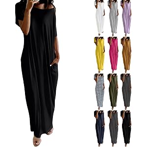 Rikbuig Womens Off the Shoulder Dress Batwing Short Sleeve Long Tshirt Dress with Pockets Summer Casual Loose Lounge Dresses