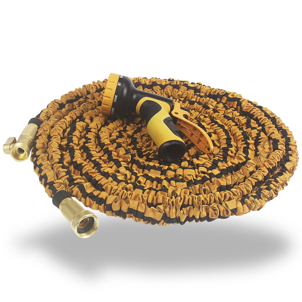 Green Land Expandable Garden Hose with 9 in 1 Spray Nozzle Double Latex Core, Solid Brass Connector for Watering Plants, Auto Wash, Cleaning Patio Garage - 100 Feet, Orange