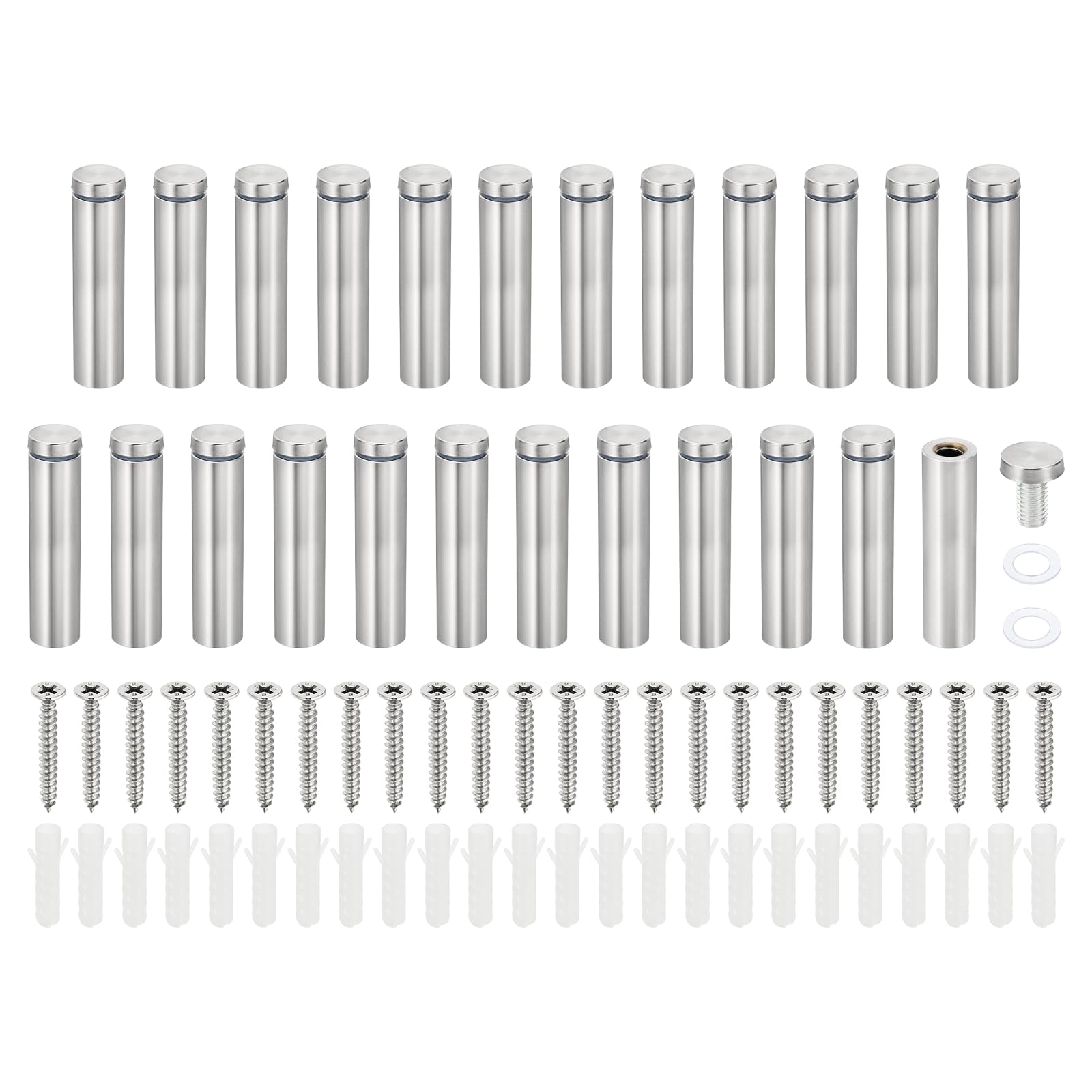 PATIKIL 3/4 x 3.2 inch Sign Standoff Screws, 24 Set Stainless Steel Wall Standoff Mounting Hardware Advertising Glass Nail for Hanging Acrylic Picture Frame Acrylic Panel, Silver