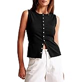 Cioatin Women Ribbed Button Down Tank Tops Sleeveless Crew Neck Slim Fit Open Front Crop Vest Going Out Y2K Clothes