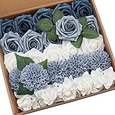 Mefier Home Artificial Flowers Combo Delicate Elegant Dusty Blue Mixed Flowers with Stem for DIY Wedding Bouquets Centerpieces Baby Shower Party Home Decorations