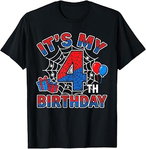 Its My 4th Birthday Boy 4 Year Old Spider Web Birthday Party T-Shirt