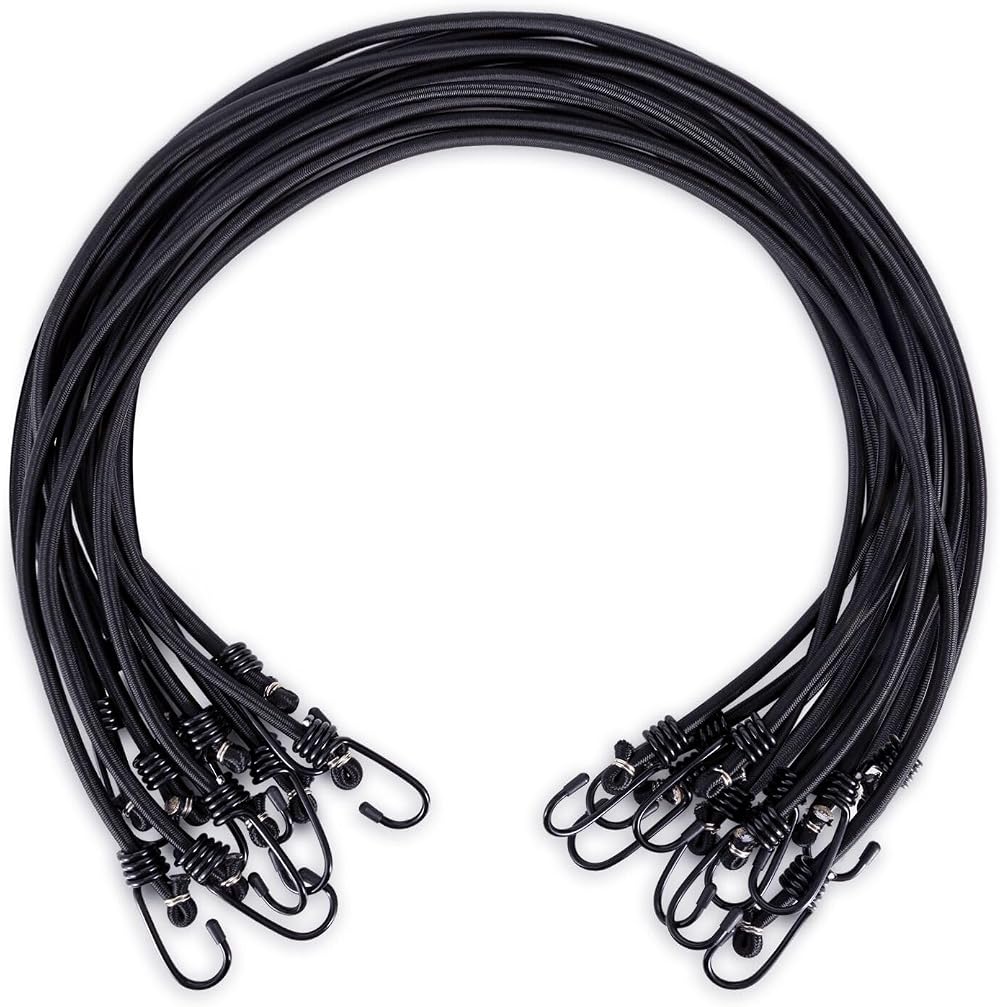 WeFine 10 Pack Bungee Cords with Hooks 32 inch UV-Resistant Heavy Duty Black