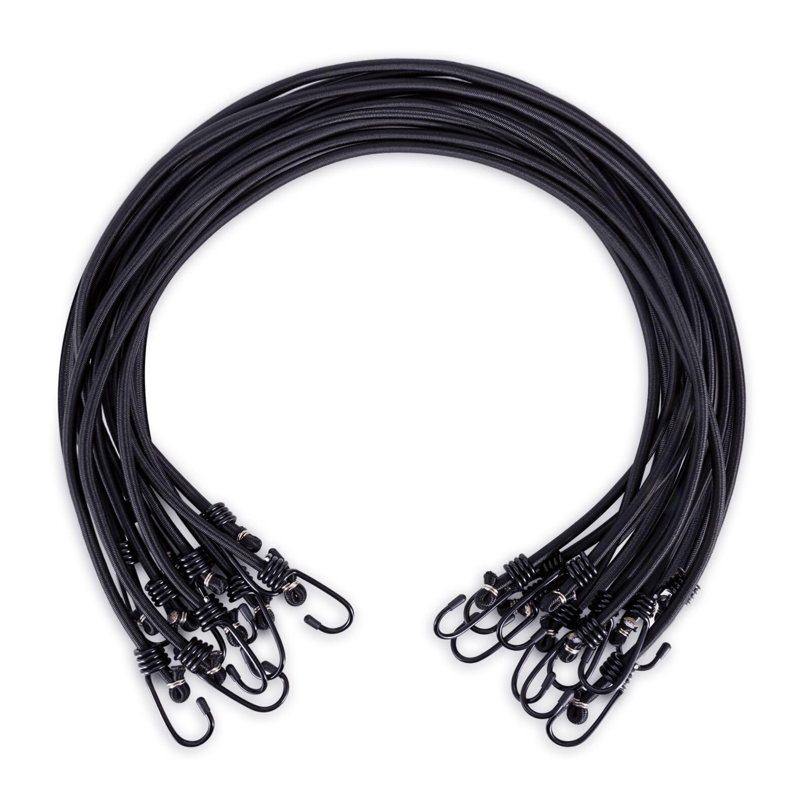 WeFine Pack of 10 Bungee Cords with Hooks Weatherproof & UV-Resistant Bungee Straps Heavy Duty Elastic Bungee Ropes for Caravan Camping RVs Trunks Luggage Racks,Black,24 inch (60CM)