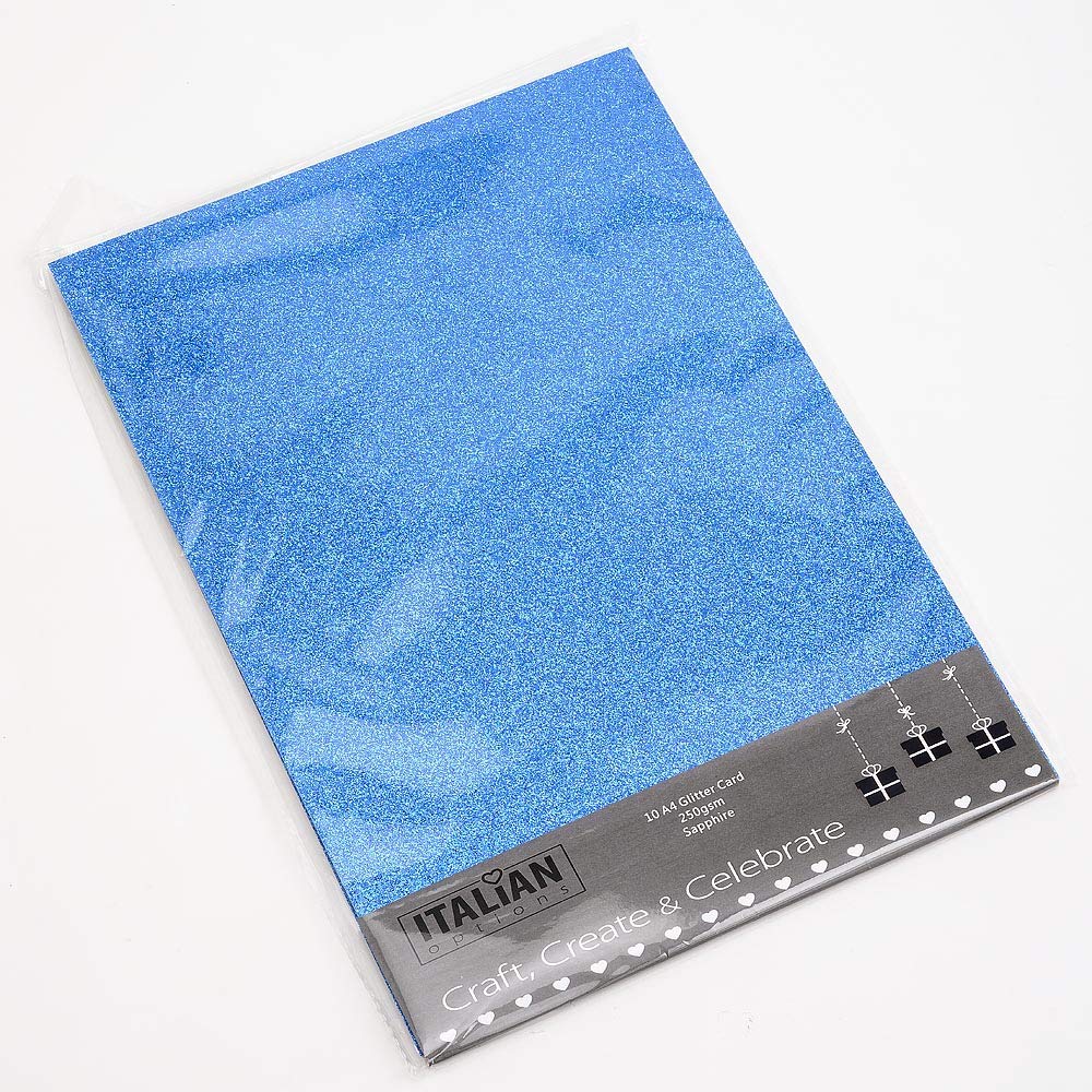 Italian Options Non-Shed Glitter Cardstock Paper, Sturdy Glitter Card for Electronic Die-Cutter Machines, Christmas Crafts and Card Making Supplies, 10 Coloured Sheets, A4, 250gsm, Sapphire