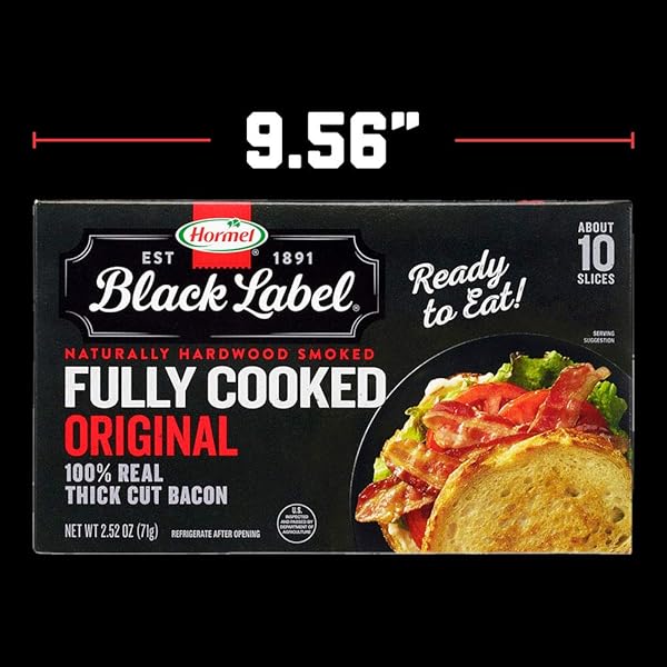 HORMEL BLACK LABEL THICK CUT, FULLY COOKED BACON FOR READY TO EAT MEALS, NO REFRIGERATION NEEDED, GLUTEN-FREE, 2.52 OZ COOKED