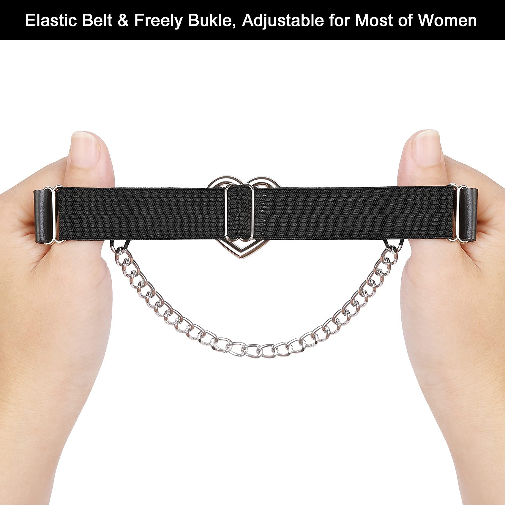 alisikee 2PCs Adjustable Heart Leg Garter Belt with Chain, Elastic Spike Rivet Thigh Garters for Women Parties