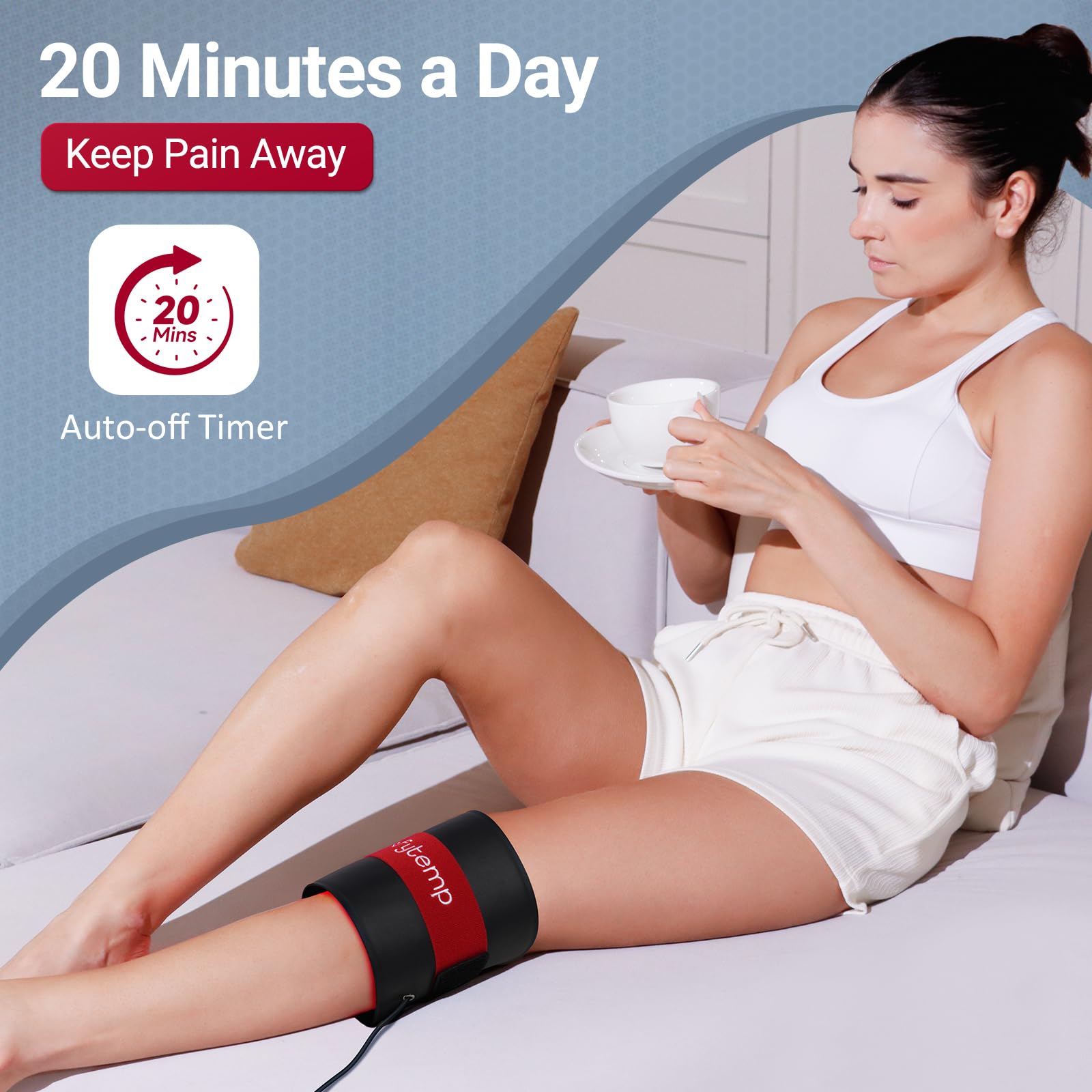 Comfytemp Red Light Therapy for Body, 14.4'' x 6.1'' Near Infrared Light Therapy Wrap with Soft Lycra, FSA Eligible HSA Flexible Light Pad for Back Waist Belly Knee Joint Muscle Pain Relief (Corded)