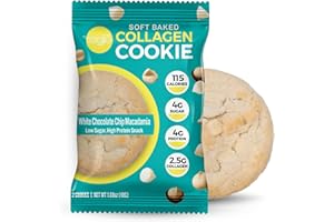 321GLŌ 321glo Collagen Cookies | Soft Baked, High Protein Cookies | Low Carb, Low Sugar | Keto Snack for Women, Men, & Kids | 6 Pack (White Chocolate Chip Macadamia)