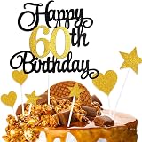 ZHIHUI 7-Piece Personalised Happy 60th Birthday Cake Toppers Black Gold