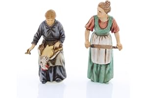 Moranduzzo Woman Plucking and with Rolling Pin for 4Inch Nativity Scene 1:20 Scale-Indestructible Figures-18th Century Style,Hand Painted and Finished,Official Product, Made in Italy,Sculptor M. Landi