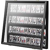Flocey 36 Graded Sports Card Display Case - Baseball Card Display Frame Lockable for, Football, Basketball, Hockey & Trading Cards - UV Protection & Clear Acrylic, Black
