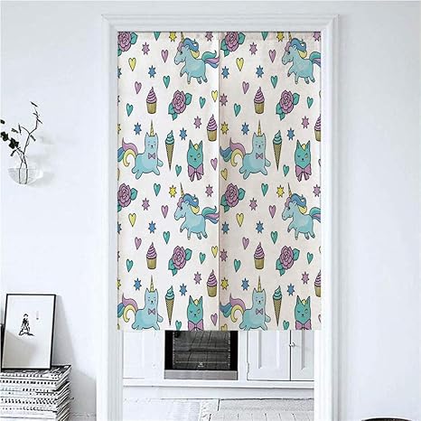 Amazon 暖簾 類語 85x1cm 心を持つ女の子のパターン星花アイスクリームかわいい面白い 高気密 高断熱 北欧調 カーブライン 遮光スリットカーテンリビング階段や玄間の のれん 75cm 幅 暖簾 円想 暖簾分け デメリット のれん オンライン通販