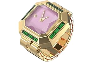 PASCAL Sofia Prism Cocktail Watch Ring for Women, Mini Timepiece with Lab-Grown Gemstones & Sapphire Crystal, Quartz Finger Watch with Expansion Band Fits US Ring Size 6–10