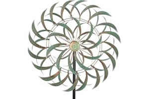 Viveta Large Outdoor Wind Spinner,21 * 85 inches Metal Wind Sculpture with 4 Sturdy Stakes,Green Double Wind Spinners,Decorative Windmill for Yard and Garden