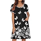 Ekouaer Women Zipper Front House Coat Short Sleeves Robe Zip Up Bathrobes Short Nightgown with Pockets S-3XL