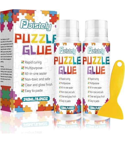 Puzzellijm met Sponskop, Puzzel-Montagekit met 2 Penselen, Niet-Giftig, Snel Drogend, Langdurig, Heldere Puzzelafdichting voor Puzzels tot 5000 Stukjes, Geschikt voor Diverse Puzzellijsten