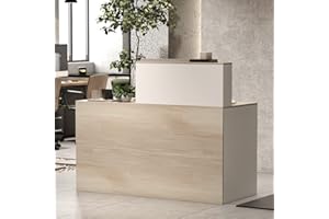 AIEGLE Reception Desk with Counter & Lockable Srotage Drawers, for Salon Reception Room Checkout Office, Natrual (55.1" L x 23.6" W x 43.3" H)