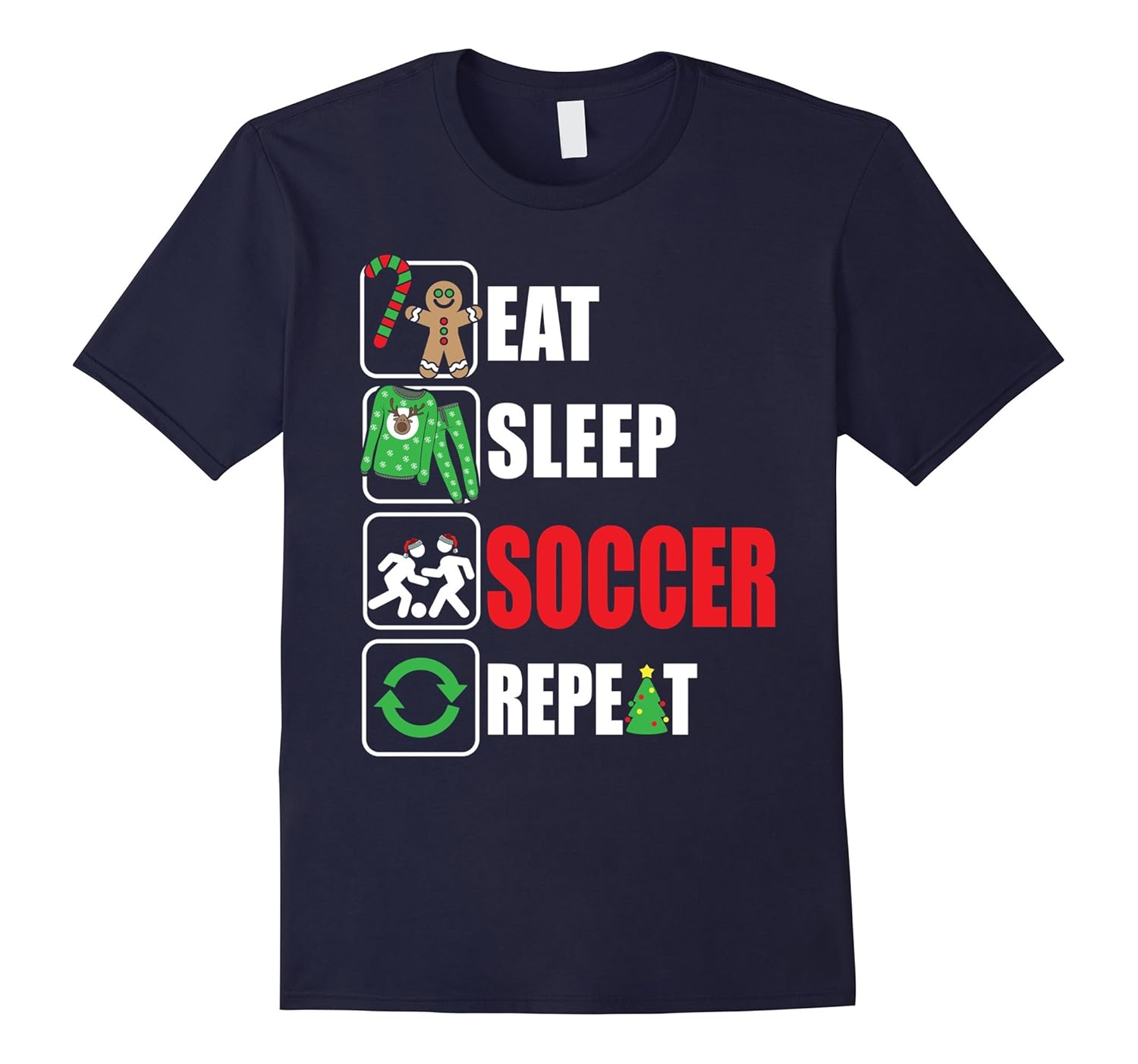 Eat Sleep Soccer Repeat Tshirt Funny Merry Xmas Soccer-ANZ