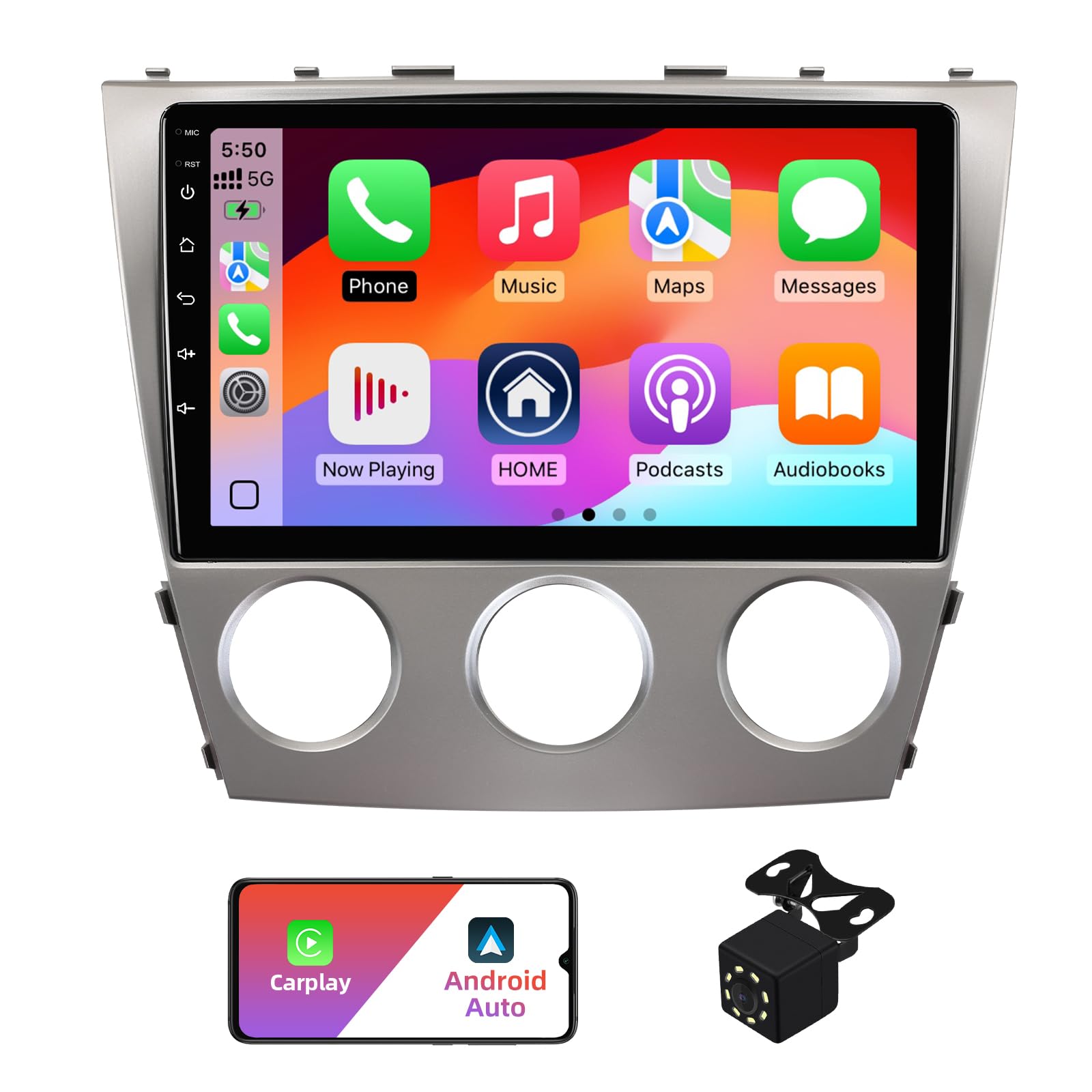 Photo 1 of (Manual A/C) 2+32G Android 13 Double Din Car Stereo for Toyota Camry 2006-2011 with 10.1 Inch Touchscreen Radio Built-in Wireless Carplay/Android Auto/GPS/Bluetooth/FM/AUX-in/SWC/Backup Camera