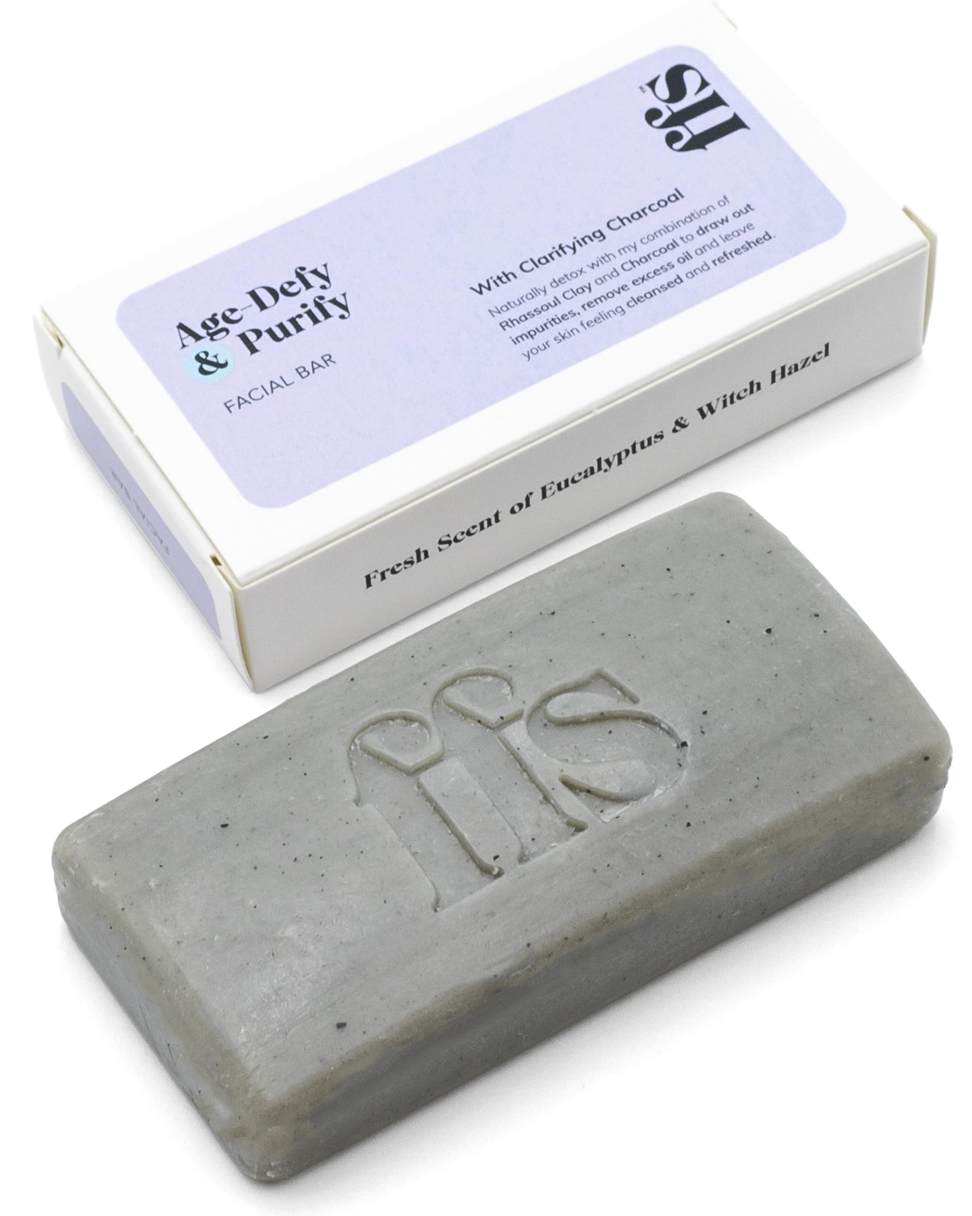 Age-Defy & Purify Face Soap Bar - Cruelty-Free, Vegan & Natural Soap Bar w/Rhassoul Clay & Charcoal for Breakouts & Removing Dirt & Excess Oils - FFS Beauty Bar w/Witch Hazel & Eucalyptus Oil Scent