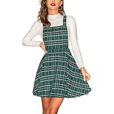 CUPSHE Women's Overall Dress Square Neck Plaid Sleeveless Casual Short A Line Cute Fall Mini Pinafore Dresses