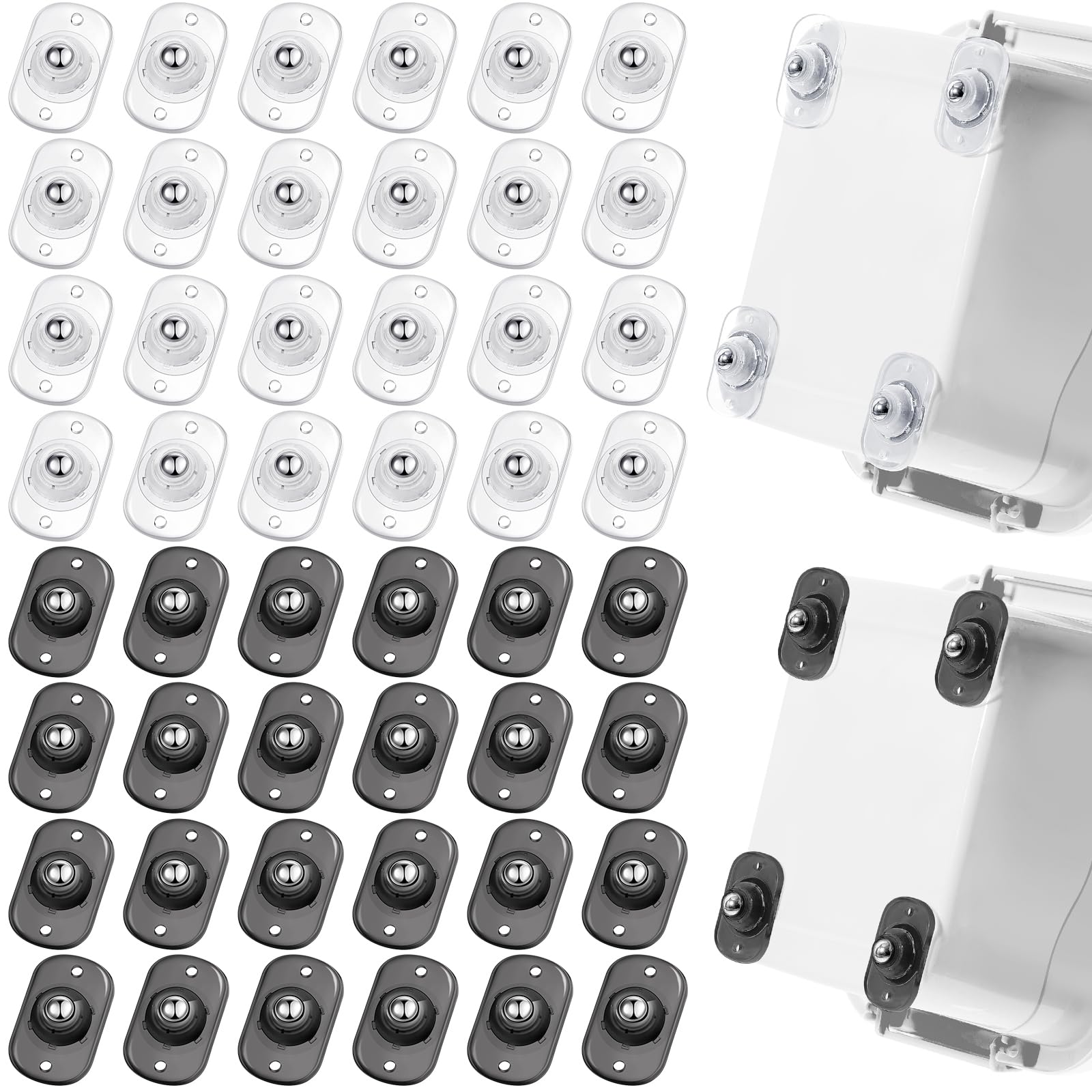 Photo 1 of Honoson 48 Pcs Self Adhesive Caster Wheels Appliance Rollers Appliance Sliders for Kitchen 360° Swivel Universal Wheel Mini Small Kitchen (Clear Black White with 1 Steel Ball Style)