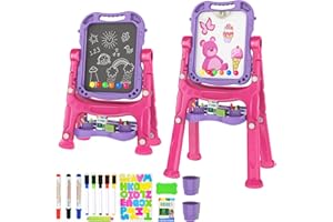 Amagoing Easel for Kids, Adjustable Standing Art Easel for Toddler, Double Side Drawing Board with Painting Accessories, Birthday Christmas Gift Toy for Boys Girls 3 4 5 6 Years Old, Purple