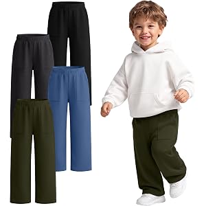 Yooo's Vivi 4 Pack Toddler Boys Sweatpants | Straight Leg, Elastic Waist, Pull on, Baggy Casual Pants, for Baby Boy 18m-5t, L