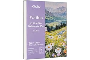 Ohuhu Cotton-Top Watercolor Paper Pad, 9x12 Hot Press, 140lb/300gsm Heavyweight, 30 Sheets/60 Pages – Patented Cotton-Coated 