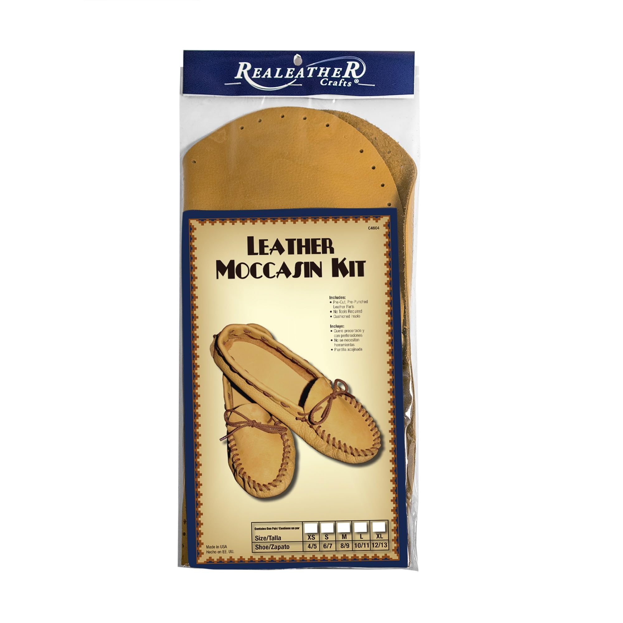 Realeather Crafts Leathercraft Kit Scout Moccasin-Size 10/11, Golden Brown, 10/11-Size