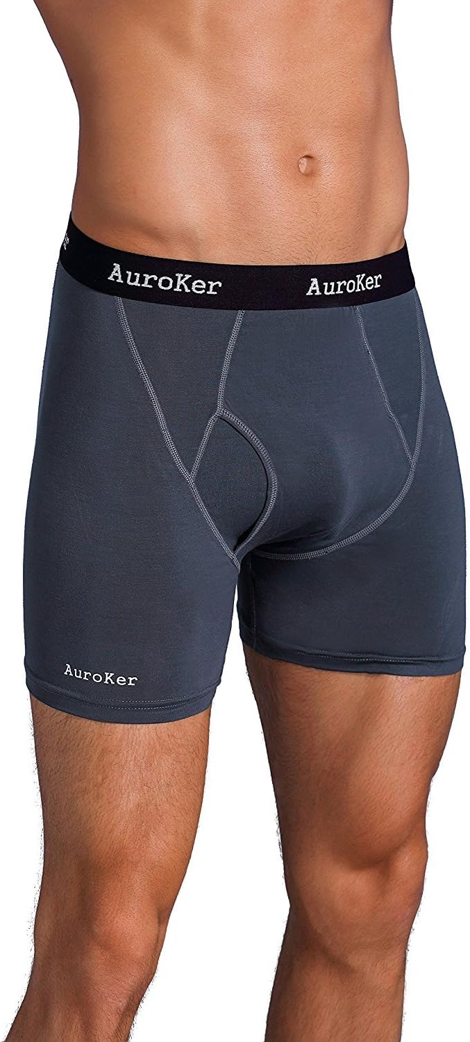 AuroKer Men's Boxer Briefs Breathable Bamboo Fiber Trunks Underwears Men(Grey,M)