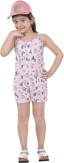 Buy Rhythm Kids Jumpsuit All Over Printed Spaghetti Square Neck Elastic Waist One Piece Short Romper With Pockets Pink At Amazon In