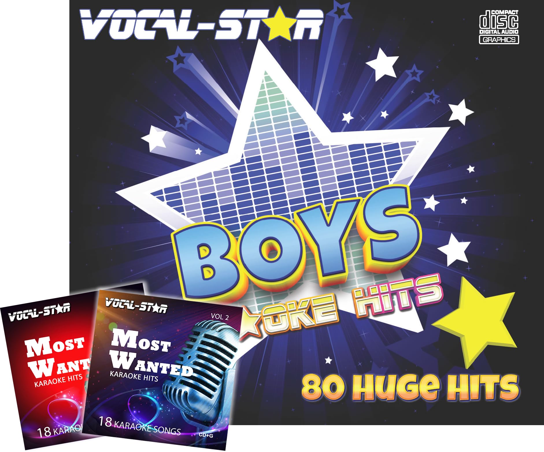 Vocal-Star Boys Karaoke hits CD disc set with words - 80 songs 4 CDG discs latest chart hits - Includes Additional 36 Song Bundle