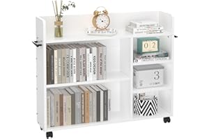 VECELO Book Cart, Wood Rolling Library Book Truck with Lockable Wheels and Adjustable Shelves, for Home Office, White