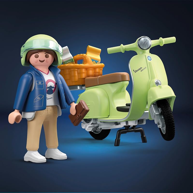 PLAYMOBIL Carros 71621 1969 Vespa 150 Sprint Veloce, Verde Claro, Modelo Fiel para colecionadores e ventiladores, Inclui acessórios versáteis e várias opções de sela