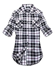 Match Womens Button Down Flannel Plaid Shirts roll