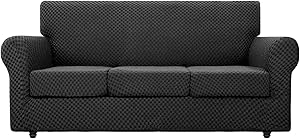 Chelzen 4 Piece Extra Large Sofa Cover Modern Double-Color Oversized Couch Covers for 3 Cushion Couch Stretch Linen-Like Slipcovers Dogs Pets Furniture Protector (XL-Sofa, Charcoal Black Checkered)