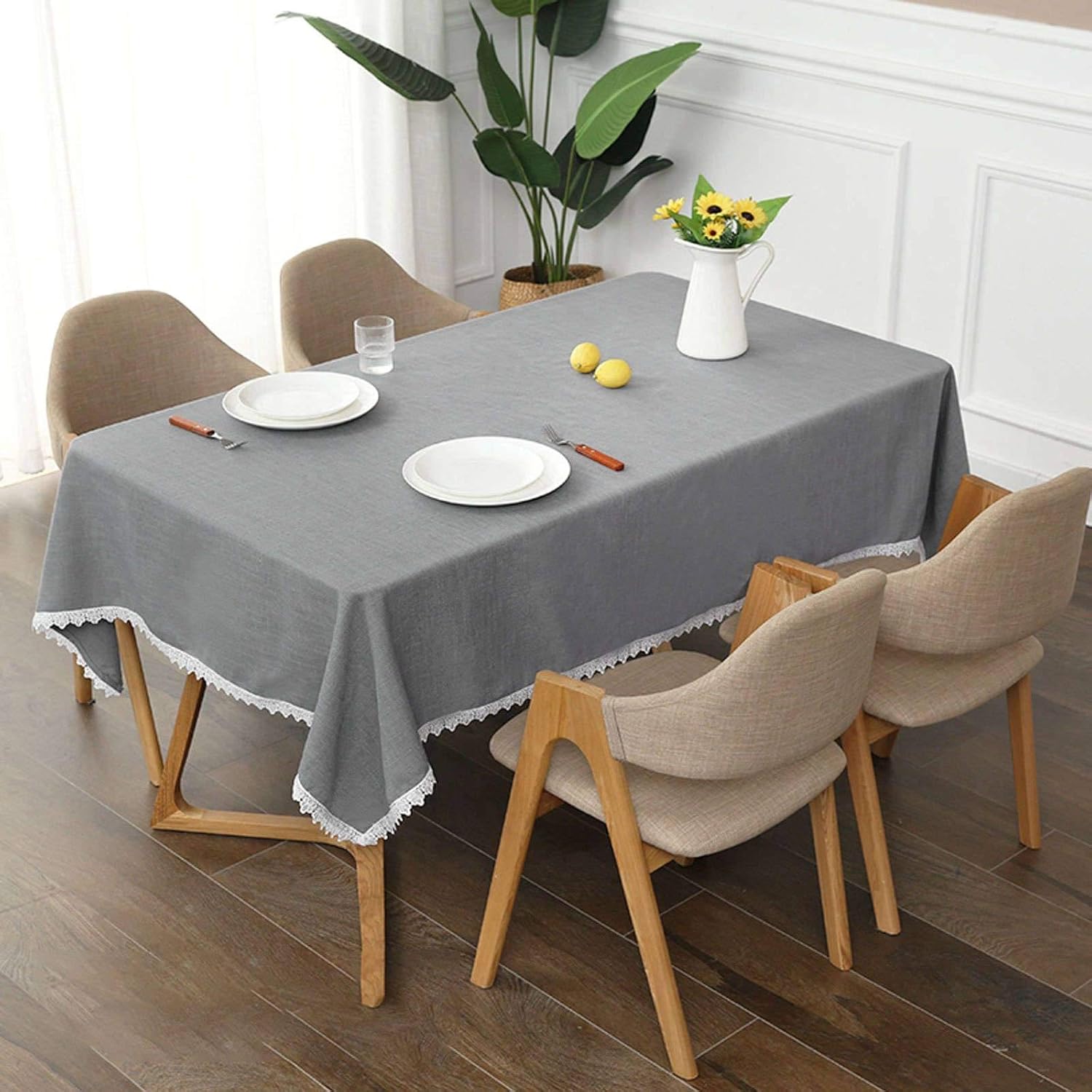 Rectangle Cotton Linen Tablecloth, Thick Soft Washable Table Cloth Wrinkle Resistant DustProof